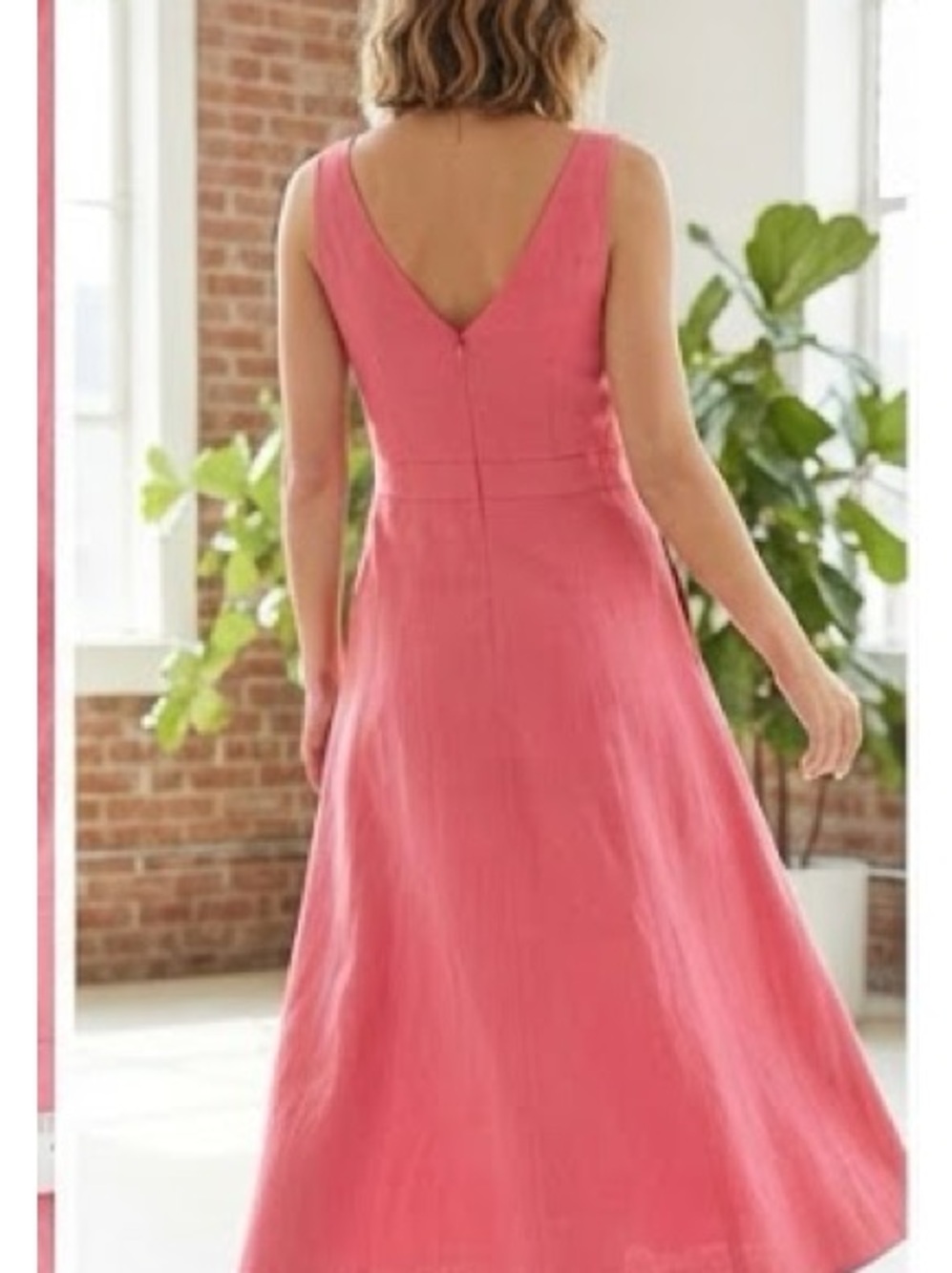 Joiie Linen Dress - Women’s V-Neck- Pink w/ Side Zip + Pockets MSRP $350-400 US